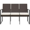 60"3-Seater Patio Bench with Cushions Brown PP Rattan - 3 of 4