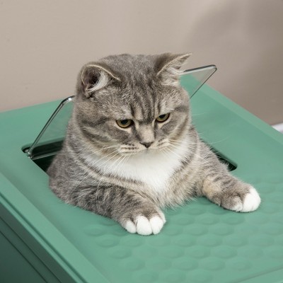 Green and White Enclosed Cat Litter Box with Scoop