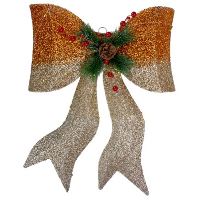 Northlight 22" LED Lighted Champagne Gold Gradient Mesh Bow Christmas Decoration