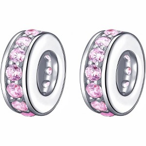 Sterling Silver Clear CZ Spacer Charm Bead for Bracelets - 1 of 4