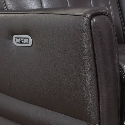 Brown Faux Leather Power Reclining Loveseat with Storage