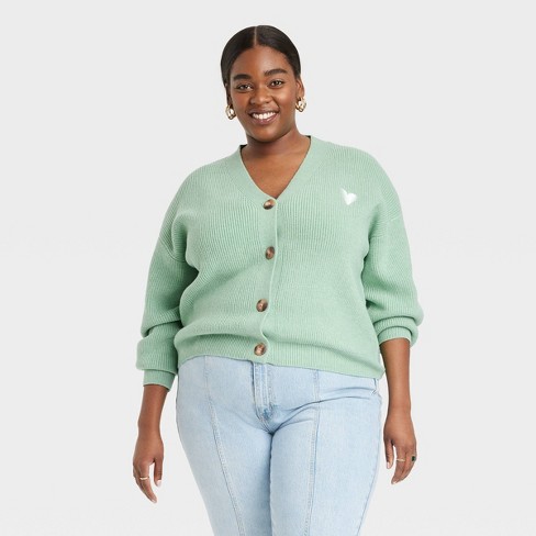 Women's Plus Size Button-front Cardigan - A New Day™ Green 4x : Target