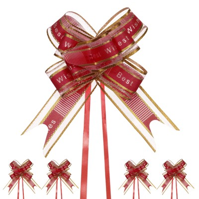 Unique Bargains Plastic Gold Edge Gift Wrapping Wedding Ribbon Pull Bows 10 Pcs