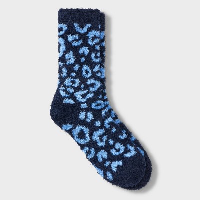 Women's Leopard Cozy Crew Socks - Auden™ Blue 4-10