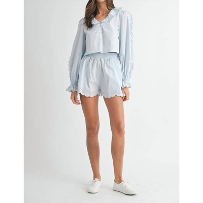 Women's Scallop Blouse And Shorts Set - MABLE