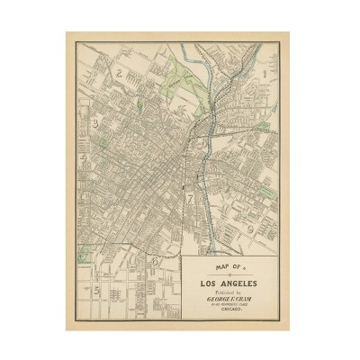 14" x 19" Wild Apple Portfolio 'Map of Los Angeles' Unframed Canvas Art - Trademark Fine Art