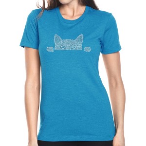 LA Pop Art Women's Premium Blend Word Art T-shirt - Peeking Cat - 1 of 4