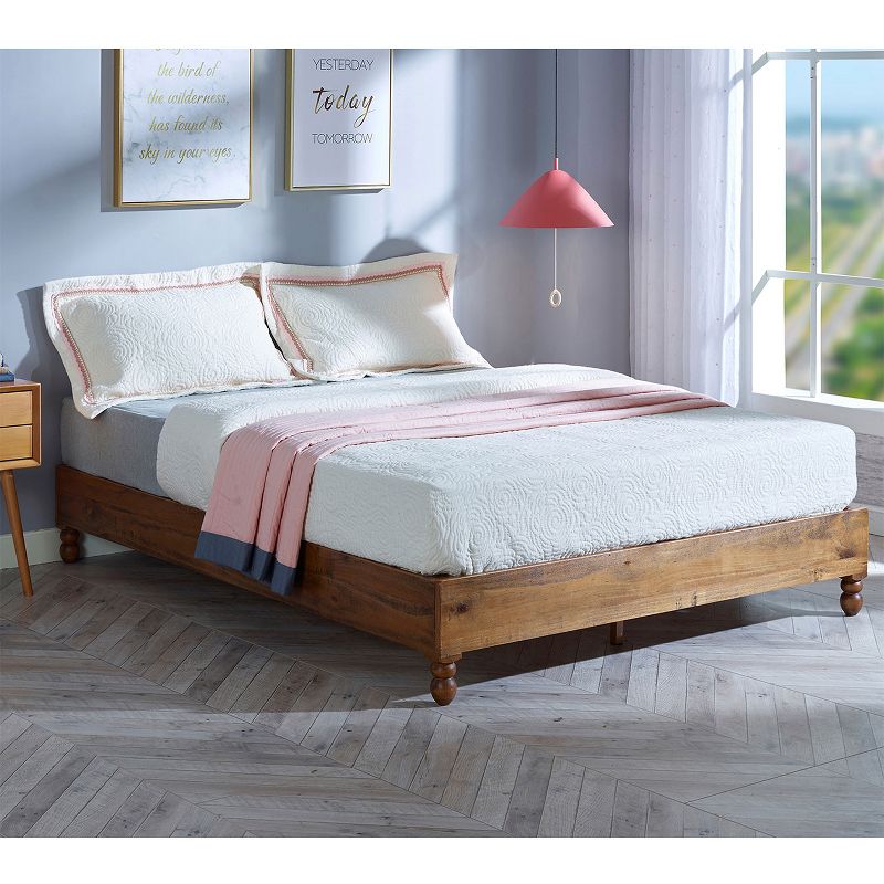 MUSEHOMEINC 12 Inch Solid Pine Wood Platform Bed Frame with Wooden Slats, 5 of 7