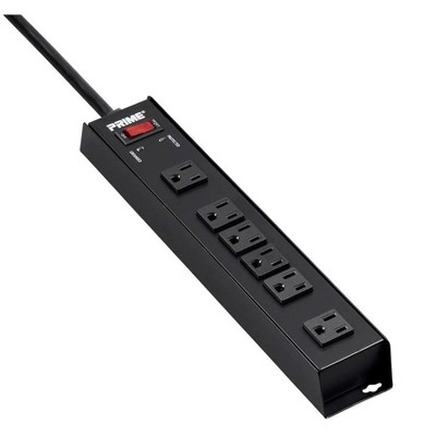 Black 6-Outlet Metal Surge Protector Power Strip with 15ft Cord