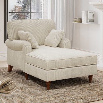 40.5''W Oversized Chaise Lounge Chair with 2 Comfy Pillows & Rolled Arms, Corduroy Fabric Sleeper Sofa Chair, Beige - ModernLuxe
