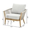 Imitation Teak 4Piece Patio Furniture Suite Modular Sofa & Accent Chair Set with Corded Weave Sides + Square Geometric Grain Table - 4 of 4