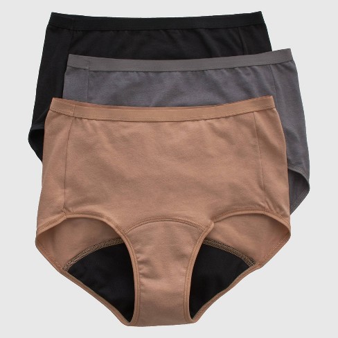 Hanes Women's 3pk Comfort Period Leakproof Moderate Briefs - Black/gray 8 :  Target