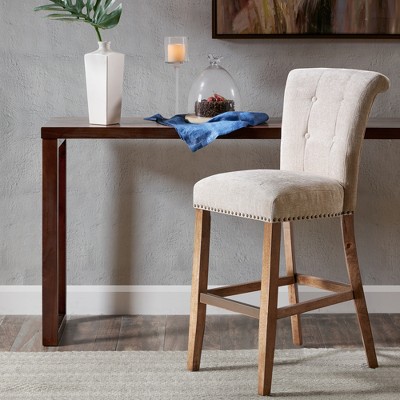 Elegant Cream Tufted 30" Barstool with Wood Frame and Metal Accents