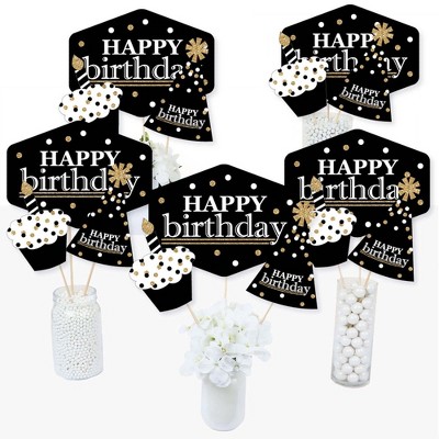 Big Dot of Happiness Adult Happy Birthday - Gold - Birthday Party Centerpiece Sticks - Table Toppers - Set of 15