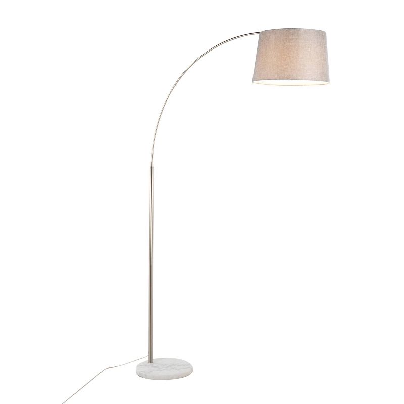 LumiSource March Contemporary Floor Lamp in White Marble and Nickel with Gray Linen Shade, 2 of 11