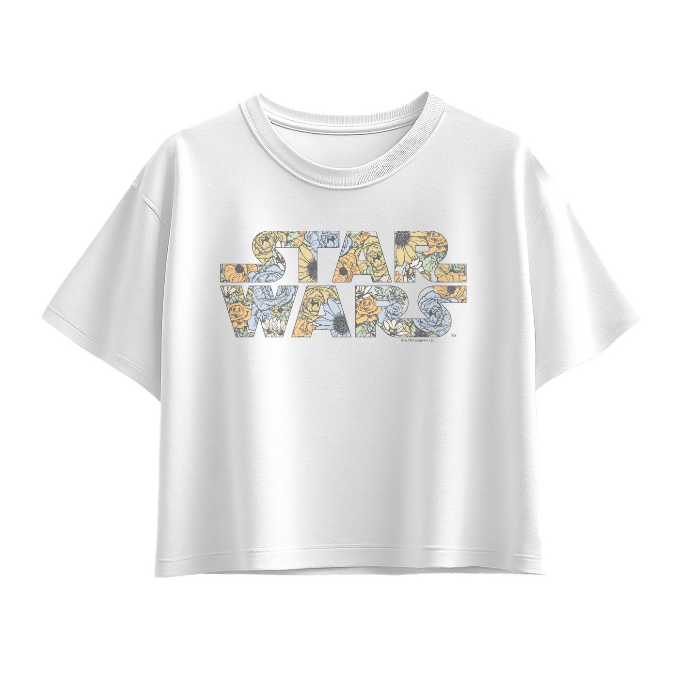 Футболка Star Wars Floral Logo Short Sleeve Boxy Graphic T-Shirt - White для девочек, цвет: С принтом — фото 1