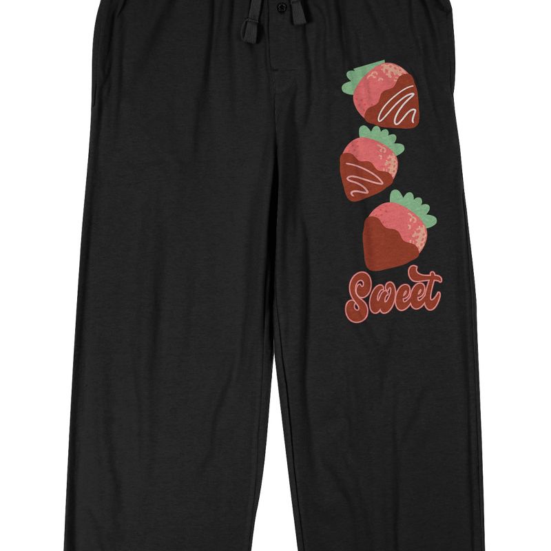 Valentine's Day "Sweet" Chocolate Strawberries Men's Black Sleep Pants, 2 of 4