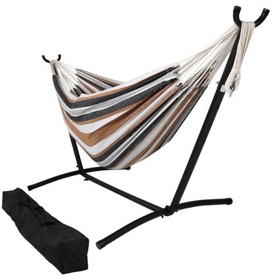 Sunnydaze Large Double Brazilian Hammock with Stand and Carrying Case - 400 lb Weight Capacity - Calming Desert