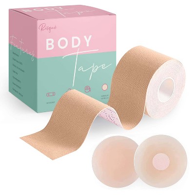 Risque Breast Lift Tape + 1 Free Pair of Reusable Nipple Covers, Boob Tape for Push up & Shape, Waterproof & Sweat-Proof Body Tape, 1ct