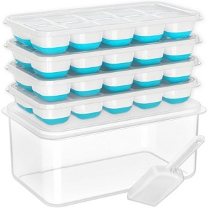 Ice Cube Tray with Lid and Bin, 4 Pack Silicone Plastic Ice Cubes Trays for Freezer with Box/Container - 1 of 4