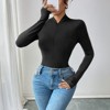 Coolmee Womens Long Sleeve Bodysuit Mock Turtle Neck Body Suits Zip Up Black Tummy Control Bodysuit Shirts - 3 of 4