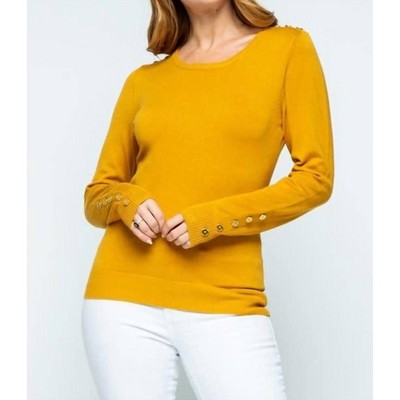Women's Button Shoulder & Sleeve Sweater - Cielo