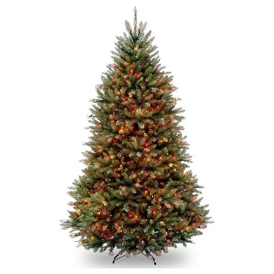 National Tree Company 7 Foot Artificial Fake Prelit Dunhill Fir Holiday Festive Tree with UL Multicolor Lights and Metal Base, Easy Assembly