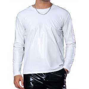 INSPIRE CHIC Men's Round Neck Long Sleeves Shining Disco Metallic T-Shirt - 1 of 4
