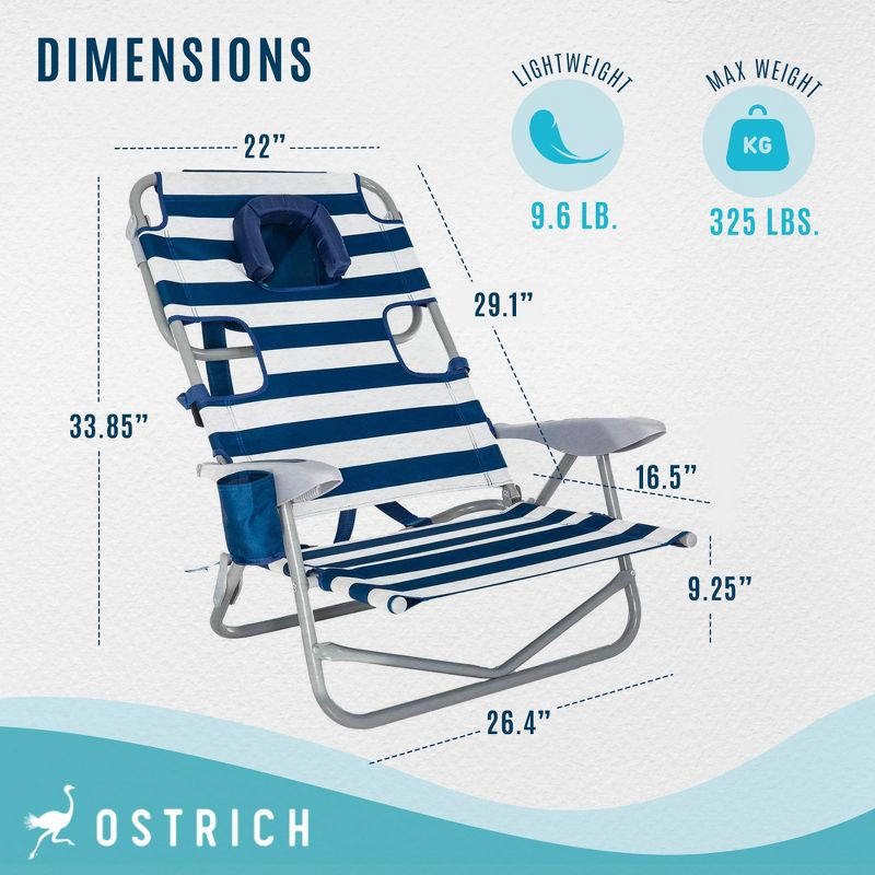 Ostrich On-Your-Back Outdoor Lounge 5 Position Recline Beach Chair (2 Pack), 3 of 7