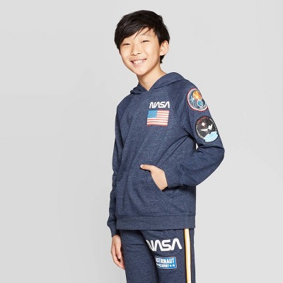 nasa hoodie with patches on sleeves