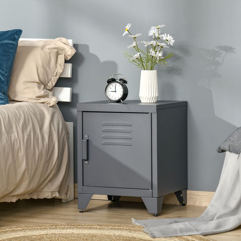 HOMCOM Industrial End Table, Living Room Side Table with Locker-Style Door and Adjustable Shelf, 3 of 7