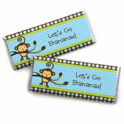 Big Dot of Happiness Blue Monkey Boy - Baby Shower or Birthday Party Candy Bar Wrappers Party Favors - Set of 24