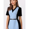 Hobemty Women's Contrast Color V Neck Short Sleeve Office Pencil Sheath Dresses - 4 of 4
