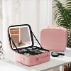 Makeup Bag with LED Mirror, Travel Makeup with Mirror 3 Color Setting Adjustable Dividers and Brush Holder Pink - 2 of 2