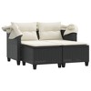 VidaXL Patio Sofa 2-Seater with Canopy and Stools Black Poly Rattan - 4 of 4