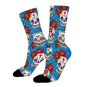 Sugar Skull Women Printed Crew Socks Funny Funky Socks Soft Polyester Novelty Gifts for Artists Men - 1 of 1