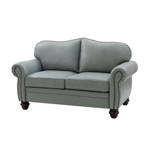 Antonia 60 Wide Chesterfield Loveseat Genuine Leather Sofa with Nailhead Trim and Rolled Armrests - 1 of 4
