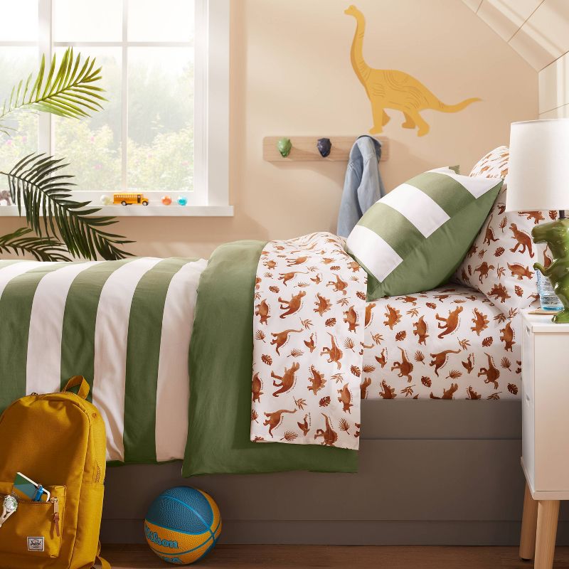 Dinosaur Cotton Kids' Sheet Set Watercolor Brown - Pillowfort™, 4 of 9