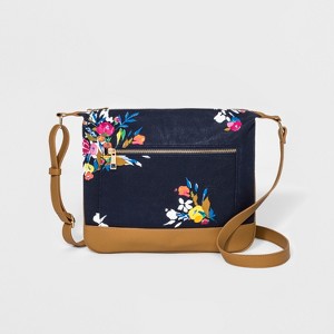 Floral Canvas Messenger Bag - A New Day Navy Blue, Women