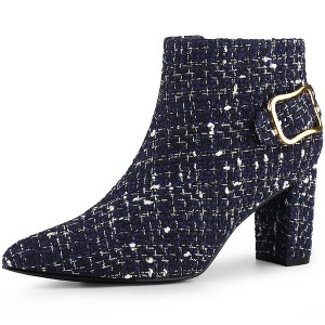 Allegra K Women's Plaid Pointed Toe Chunky Heels Ankle Boots - 1 of 4
