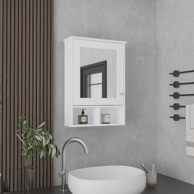 Vynxaria 29" High Medicine Cabinet with Mirror Door, Featuring Three Concealed Shelves and Two Open Shelves for Bathroom, Kitchen, or Mudroom