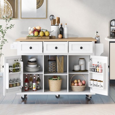 53" Kitchen Island Cart with Drop Leaf, Kitchen Island on Wheels with Storage, Rolling Kitchen Table, Mobile Kitchen Storage Island for Kitchen
