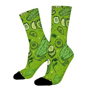 Cucumber Pattern Women Printed Crew Socks Funny Funky Socks Soft Polyester Novelty Gifts for Artists Men - 1 of 1