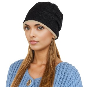 Anna-Kaci Comfy Warm Knit Slouchy Beanie Hat Double Color Roll Up Edge Ski Cap - 1 of 4