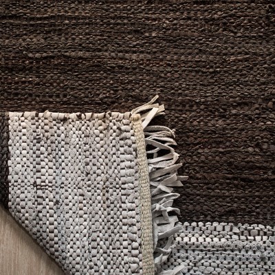 Handmade Light Grey and Dark Brown Cowhide Rug, 4' x 6'