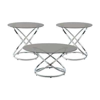 Vynxaria Series 26 in. Chrome Round Glass End Table with Tempered Glass Top and Metal Base