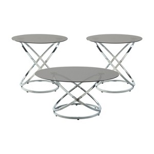 Vynxaria Series 26 in. Chrome Round Glass End Table with Tempered Glass Top and Metal Base - 1 of 4