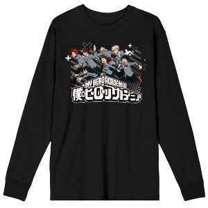 My Hero Academia Students Running On Logo Crew Neck Long Sleeve Black Adult Tee - 1 of 3