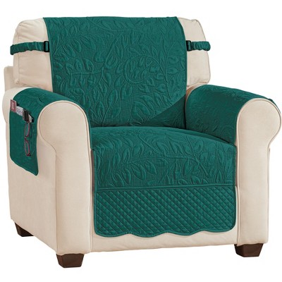 Collections Etc Quilted Textured Leaf Pattern Scalloped Edge Furniture Cover with Side Pockets