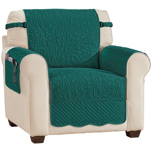 Collections Etc Quilted Textured Leaf Pattern Scalloped Edge Furniture Cover with Side Pockets - 1 of 4